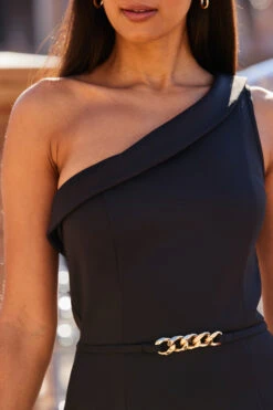 Black Premium One Shoulder Jersey Dress With Gold Chain Detail 10 Black Premium One Shoulder Jersey Dress With Gold Chain Detail -CHAUz Clothing Shop web 2303 18 s23dj042bk0001 18 181