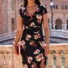 Black Floral Print Faux Wrap Midi Jersey Dress -CHAUz Clothing Shop web 2303 21 s23dj138bkfl01 21 0002