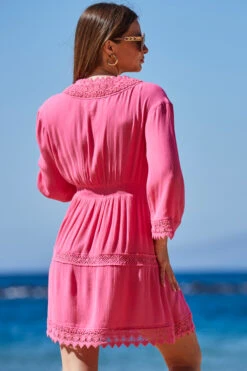 Pink Lace Trim Wrap Front Sun Dress -CHAUz Clothing Shop web 2304 124 s23rw007pk0020 124 234