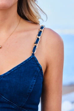 Dark Indigo Chain Strap Denim Pencil Dress -CHAUz Clothing Shop web 2305 46 s23dd052io003w 46 357