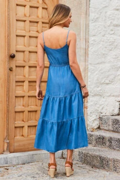 Mid Blue Denim Tiered Midi Dress -CHAUz Clothing Shop web 2305 58 s23dd072be0010 58 147