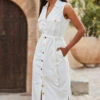 Ivory Belted Denim Midi Dress -CHAUz Clothing Shop web 2306 118 s23dd054nl0006 118 245