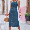 Dark Indigo Button Front Buckle Detail Denim Midi Dress -CHAUz Clothing Shop web 2306 95 s23dd051in0007 95 2 067 rt