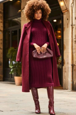 Wine Roll Neck Cable Knit Dress -CHAUz Clothing Shop web 2307 01 a22dk650rd0011 a23ow053rd0011 01 282