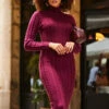 Wine Roll Neck Cable Knit Dress -CHAUz Clothing Shop web 2307 01 a22dk650rd0011 a23ow053rd0011 01 422