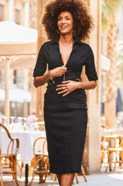 Black Buckle Detail Zip Front Denim Pencil Dress -CHAUz Clothing Shop web 2307 05 s23dd073bk0001 05 169