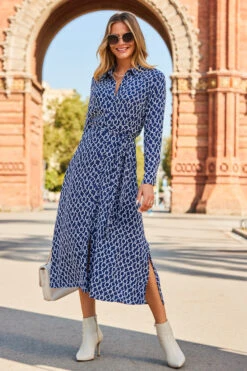 Blue & White Print Midi Shirt Dress -CHAUz Clothing Shop web 2307 104 s23dw216nvcv01 104 072
