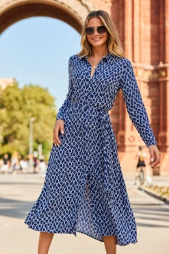 Blue & White Print Midi Shirt Dress -CHAUz Clothing Shop web 2307 104 s23dw216nvcv01 104 106
