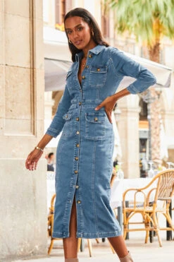 Mid Blue Pocket Detail Denim Pencil Dress -CHAUz Clothing Shop web 2307 23 s23dd066be0010 23 196