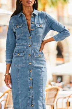 Mid Blue Pocket Detail Denim Pencil Dress -CHAUz Clothing Shop web 2307 23 s23dd066be0010 23 233