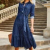 Dark Indigo Tiered Hem Denim Midi Dress -CHAUz Clothing Shop web 2307 39 s23dd065in0007 39 046 rt