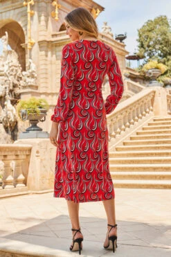 Red Geometric Print Hoop Detail Jersey Wrap Dress 12 Red Geometric Print Hoop Detail Jersey Wrap Dress -CHAUz Clothing Shop web 2307 69 a23dj068rdcv01 69 215
