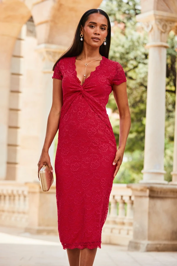 Raspberry Pink Short Sleeve Lace Jersey Dress 7 Raspberry Pink Short Sleeve Lace Jersey Dress - Image 5