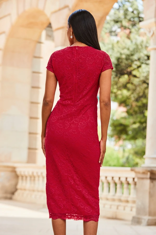 Raspberry Pink Short Sleeve Lace Jersey Dress 6 Raspberry Pink Short Sleeve Lace Jersey Dress - Image 4