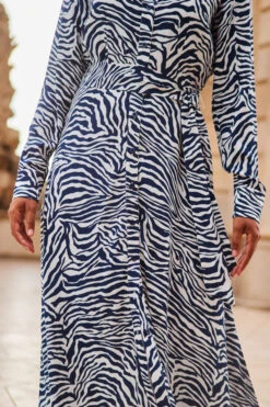 Blue & White Zebra Print Midi Shirt Dress -CHAUz Clothing Shop web 2307 91 s23dw224blan01 91 164