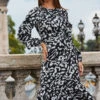 Black & White Animal Print Ruffle Hem Midi Dress -CHAUz Clothing Shop web 2308 128 a23dw034bkan01 128 174 2