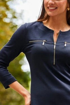 Navy Blue Zip Detail Ponte Shift Jersey Dress -CHAUz Clothing Shop web 2308 134 s22dj032be0003 134 259 rt