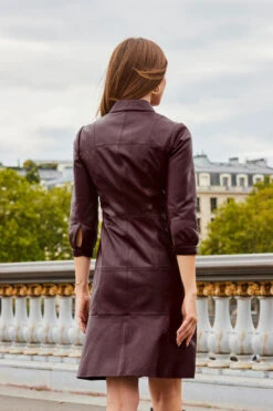 Burgundy Fluted Hem Leather Dress -CHAUz Clothing Shop web 2308 17 a23dl002rd0004 17 221 rt