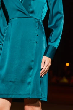 Emerald Green Satin Collared Faux Wrap Dress 14 Emerald Green Satin Collared Faux Wrap Dress -CHAUz Clothing Shop web 2308 28 a23dw068gn0032 28 145
