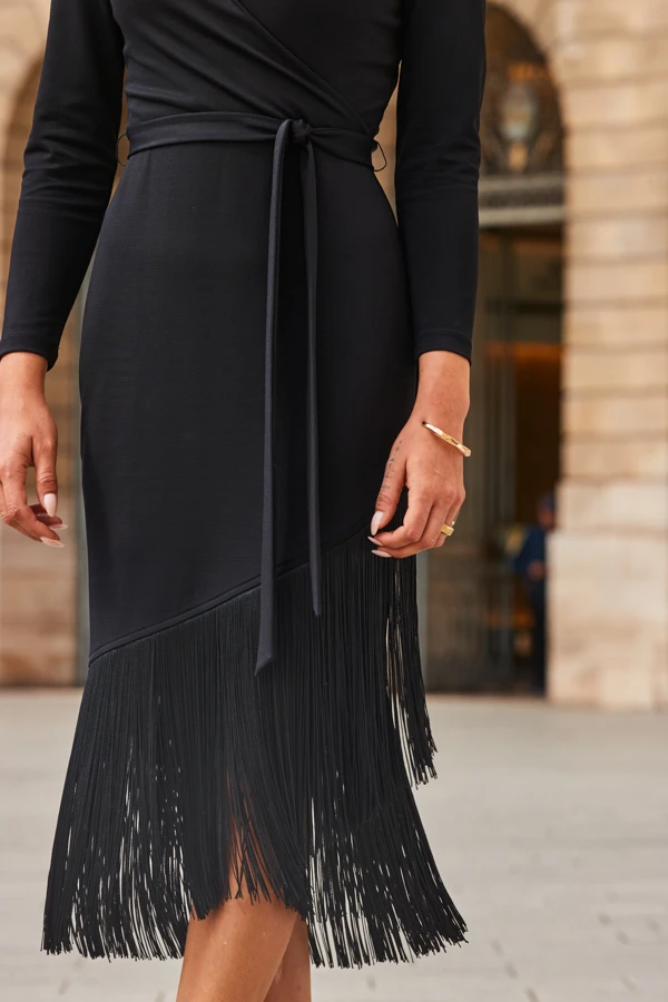 Black Tassel Detail Belted Wrap Jersey Dress 7 Black Tassel Detail Belted Wrap Jersey Dress - Image 5