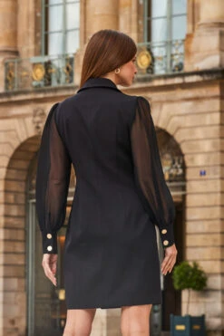 Black Sheer Sleeve Gold Button Blazer Dress 13 Black Sheer Sleeve Gold Button Blazer Dress -CHAUz Clothing Shop web 2308 47 a23dw096bk0001 47 247