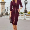 Burgundy Zip Front Pencil Dress -CHAUz Clothing Shop web 2308 80 a23dw031rd0004 80 023 rt 2