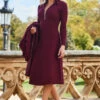 Wine Lace Detail Fit & Flare Premium Knitted Dress -CHAUz Clothing Shop web 2309 04 a23dk290rd0011 04 266 2