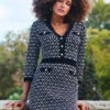 Black Geometric Print Gold Button Detail Knitted Dress -CHAUz Clothing Shop web 2309 104 a23dk250bk0001 104 247 2