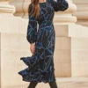 Black & Blue Chain Print Ruffle Hem Fit & Flare Dress -CHAUz Clothing Shop web 2309 107 a23dw083bkcv01 107 055 2