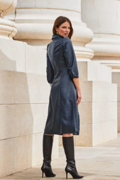 Navy Blue Faux Leather Popper Front Shirt Dress -CHAUz Clothing Shop web 2309 114 a20dp004be0003 114 161 rc