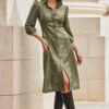 Khaki Green Faux Leather Popper Front Shirt Dress -CHAUz Clothing Shop web 2309 114 a20dp004gn0002 114 059 rc 2