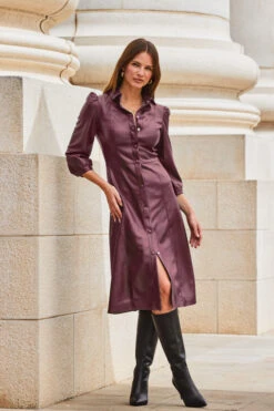 Burgundy Faux Leather Popper Front Shirt Dress -CHAUz Clothing Shop web 2309 114 a20dp004rd0004 114 059 rc