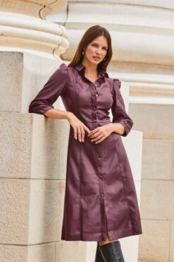 Burgundy Faux Leather Popper Front Shirt Dress -CHAUz Clothing Shop web 2309 114 a20dp004rd0004 114 078 rc