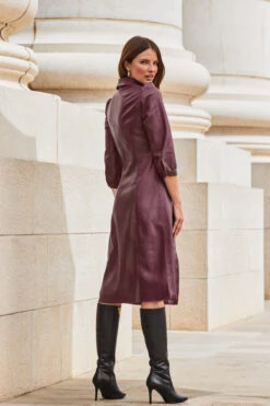 Burgundy Faux Leather Popper Front Shirt Dress -CHAUz Clothing Shop web 2309 114 a20dp004rd0004 114 161 rc