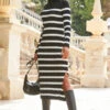 Black & White Stripe Button Detail Rib Knit Midi Dress -CHAUz Clothing Shop web 2309 119 a23dk105bknl01 119 069 2 1