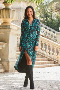 Black & Green Butterfly Print Mesh Shirt Dress -CHAUz Clothing Shop web 2309 120 a23dj010bkcv01 120 108
