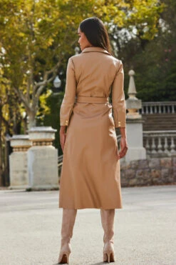 Camel Faux Leather Longline Shirt Dress -CHAUz Clothing Shop web 2309 122 a23dp010be0040 122 098