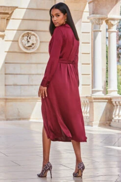 Burgundy Satin Utility Shirt Dress 8 Burgundy Satin Utility Shirt Dress -CHAUz Clothing Shop web 2309 159 a23dw075rd0039 159 149