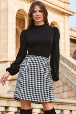 Black & White Dogtooth Two Part Dress -CHAUz Clothing Shop web 2309 166 a23dj062bkwe01 166 100