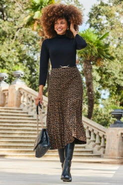 Natural Animal Print Two Part Knitted Midi Dress