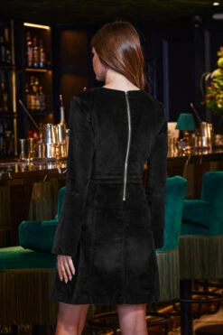 Black Velvet Fit & Flare Dress With Button Pocket Detail -CHAUz Clothing Shop web 2309 180 a23dd012bk0001 180 109