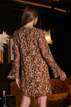 Leopard Print & Metallic Spot Chain Detail Shift Dress -CHAUz Clothing Shop web 2309 184 a23dw081nean02 184 105