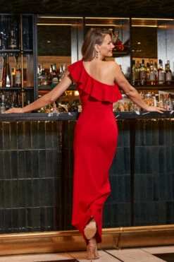 Red One Shoulder Ruffle Detail Maxi Dress -CHAUz Clothing Shop web 2309 222 s23dj228rd0021 222 164
