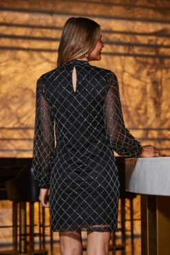 Black Geometric Embellished Belted Shift Dress 13 Black Geometric Embellished Belted Shift Dress -CHAUz Clothing Shop web 2309 33 a23dw019bk0001 33 098