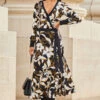 Black Floral Print Contrast Trim Midi Wrap Dress -CHAUz Clothing Shop web 2309 95 a23dj021bkcv01 95 123 2
