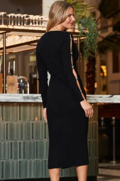 Black Diamante Bow Trim Fine Knit Midi Dress -CHAUz Clothing Shop web 2310 05 a23dk802bk0001 05 090