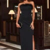 Black Split Detail Feather Trim Jersey Maxi Dress -CHAUz Clothing Shop web 2310 06 a23dj034bk0001 06 011