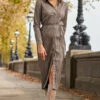 Taupe Leather Look Plisse Shirt Dress With Belt -CHAUz Clothing Shop web 2310 15 a23dp022bn0003 15 026 rt