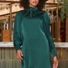 Emerald Green Satin Twist Neck Detail Shift Dress -CHAUz Clothing Shop web 2310 18 a23dw090gn0032 a23ol008bk0001 18 024