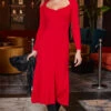Red Sweetheart Neckline Fit & Flare Midi Dress -CHAUz Clothing Shop web 2310 24 a23dk130rd0017 24 051